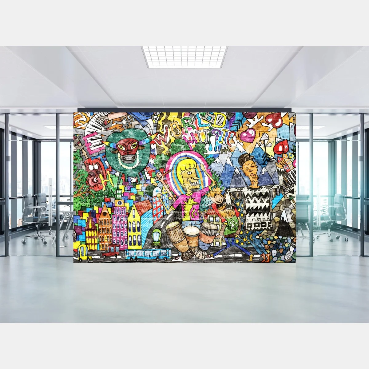 Carta da parati esplosione di colore urbano e musica • Wallissimo® Carta da parati esplosione di colore urbano e musica • Wallissimo®