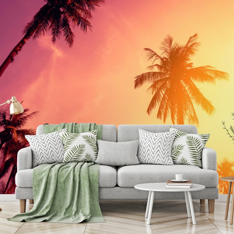 Carta da parati tramonto tropicale con palme