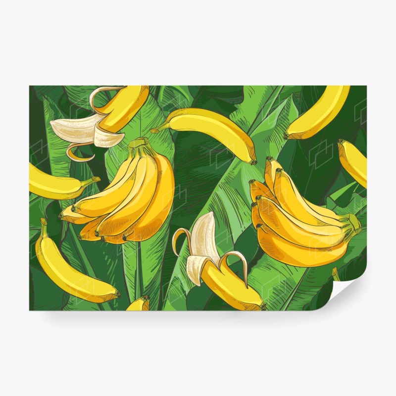 Carta da parati motivo tropicale con banane e foglie