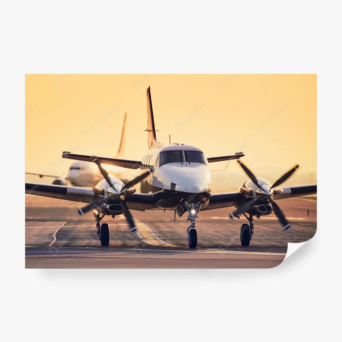 Carta da parati aereo bimotore al tramonto • Wallissimo®