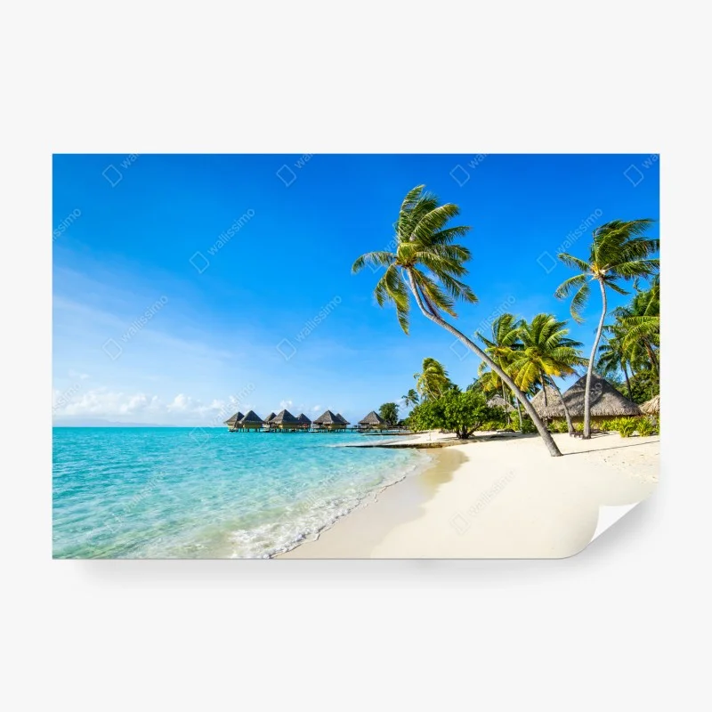 Carta da parati paradiso tropicale con palme e bungalow • Wallissimo®