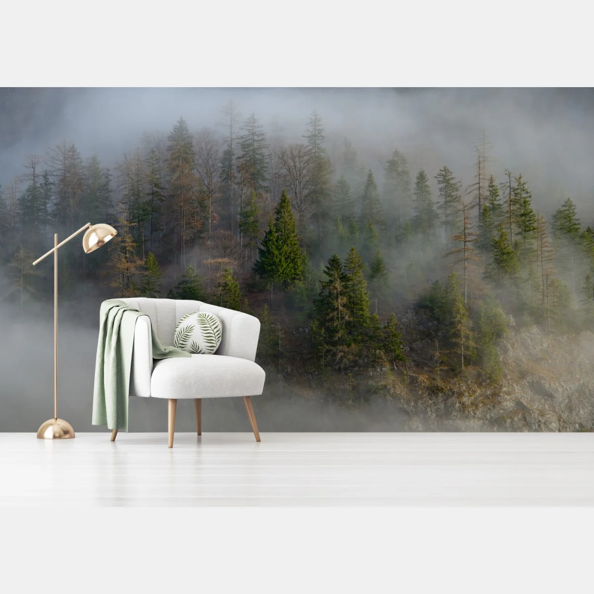 Carta da parati foresta avvolta nella nebbia • Wallissimo® Carta da parati foresta avvolta nella nebbia • Wallissimo®