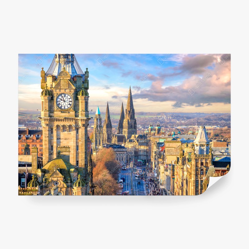 Carta da parati veduta storica di Edimburgo al tramonto