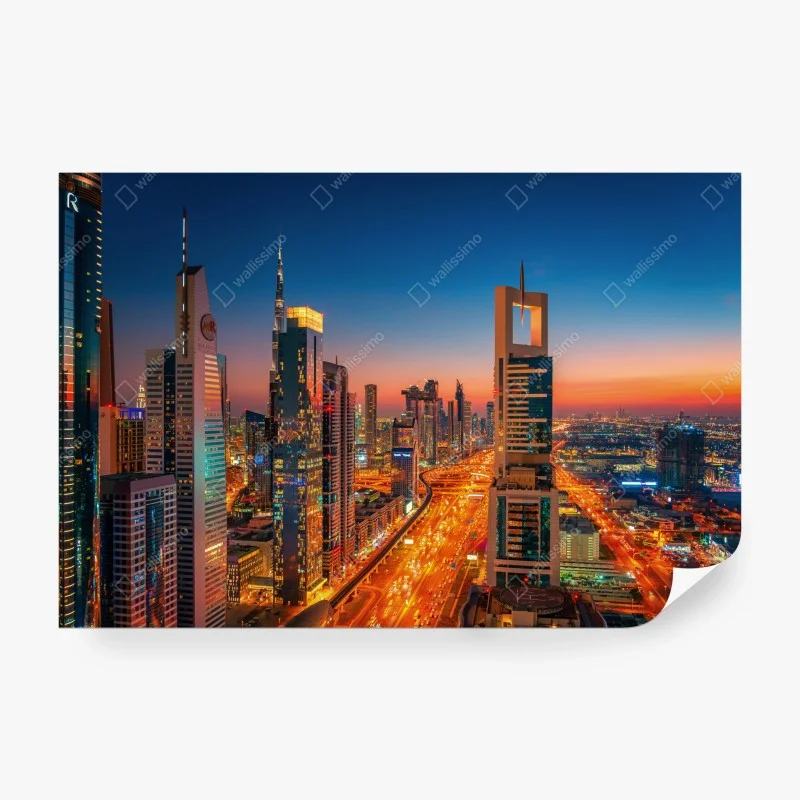 Carta da parati panorama urbano notturno di Dubai