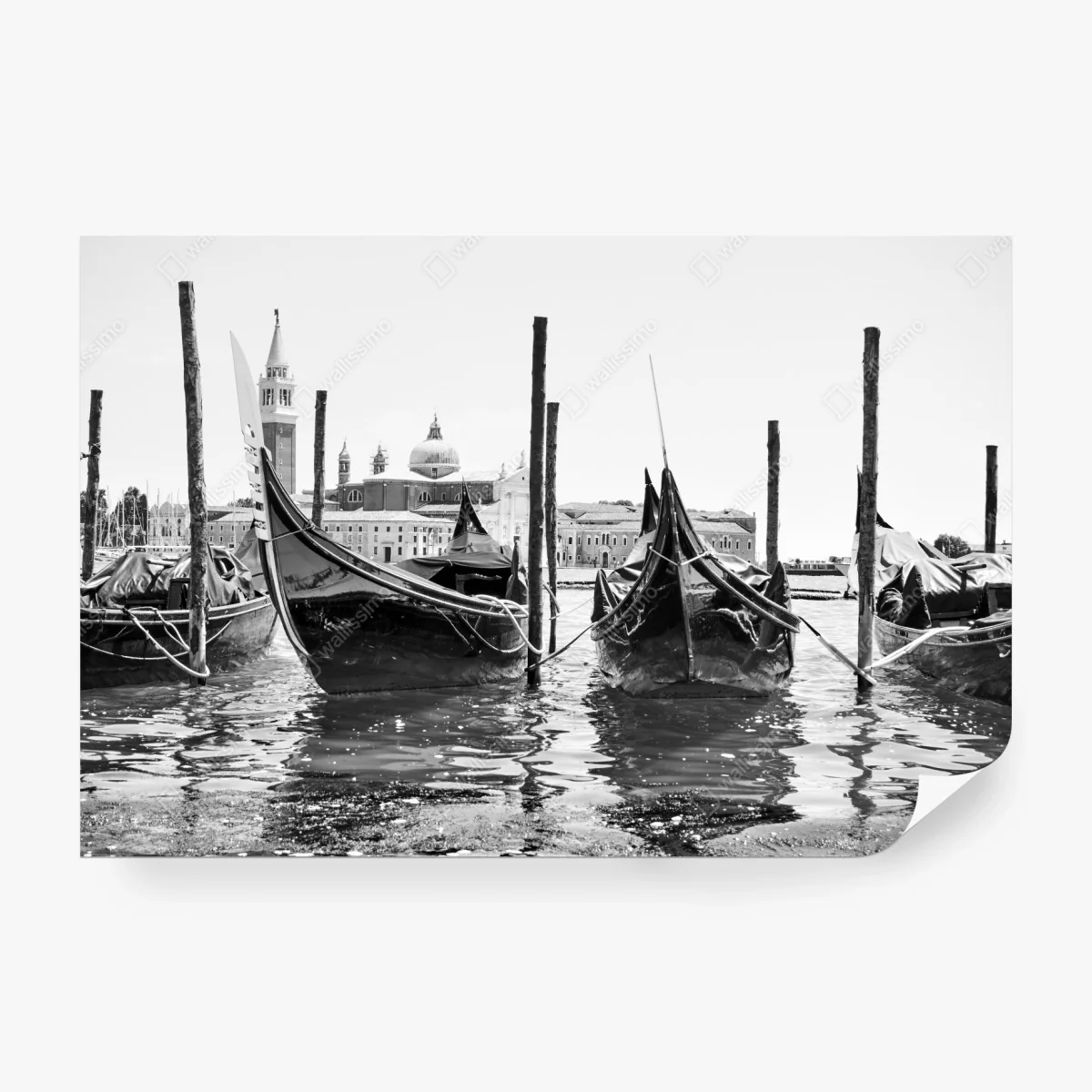 Carta da parati riflessi di Venezia: gondole in bianco e nero • Wallissimo® Carta da parati riflessi di Venezia: gondole in bianco e nero • Wallissimo®