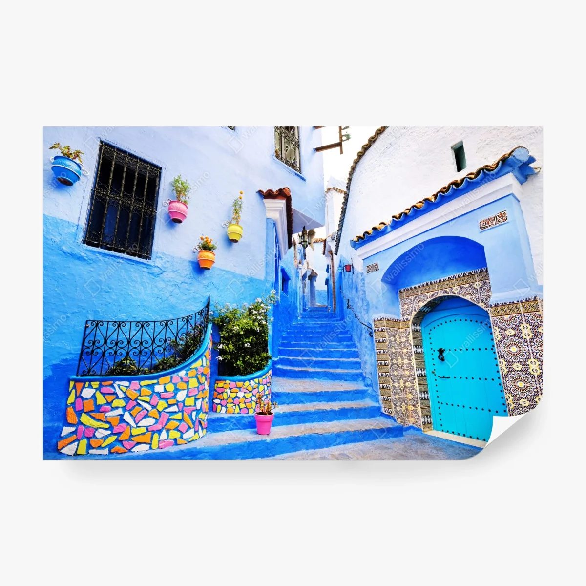 Carta da parati scorcio blu di Chefchaouen • Wallissimo®