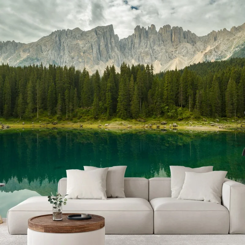 Carta da parati riflessi delle Dolomiti sul Lago di Carezza