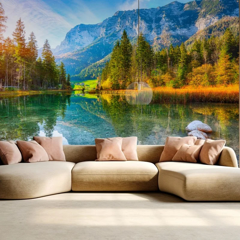 Carta da parati tramonto autunnale sul lago Hintersee