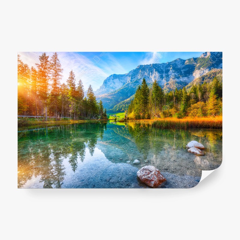 Carta da parati tramonto autunnale sul lago Hintersee
