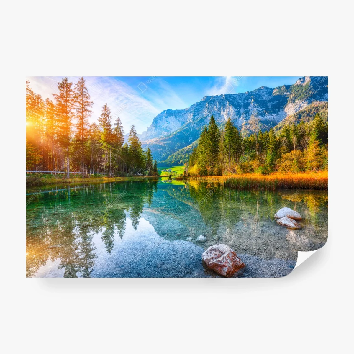 Carta da parati tramonto autunnale sul lago Hintersee • Wallissimo®