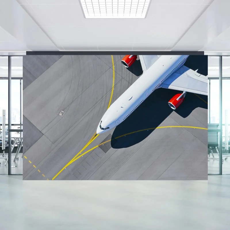 Carta da parati aereo bianco sulla pista vista aerea