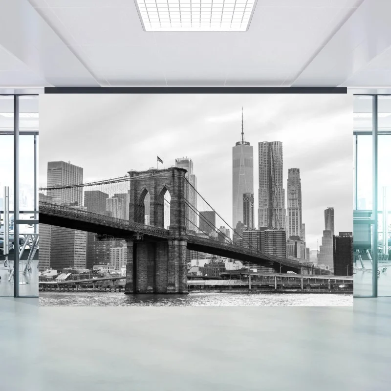 Carta da parati stampa artistica in bianco e nero del ponte di Brooklyn e skyline di New York