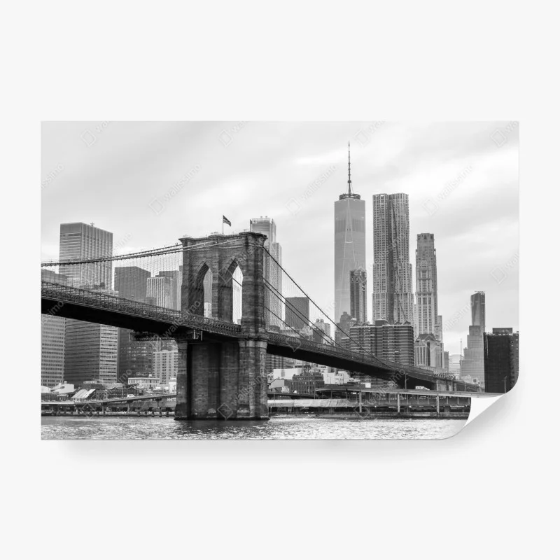 Carta da parati stampa artistica in bianco e nero del ponte di Brooklyn e skyline di New York