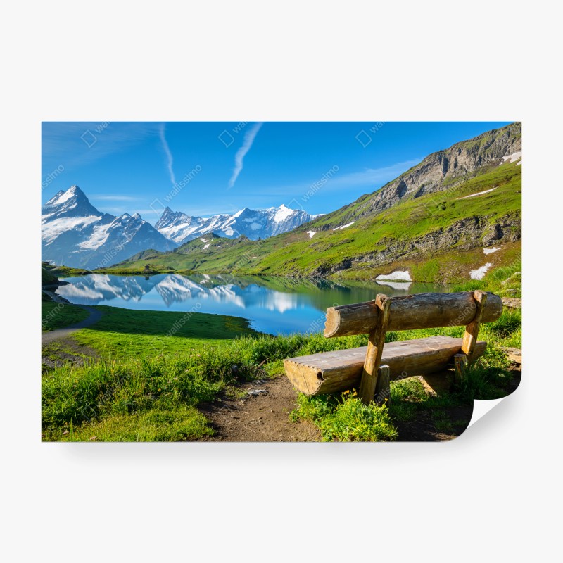 Carta da parati panchina sul lago alpino