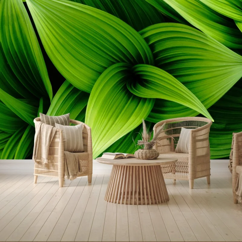 Carta da parati motivo botanico di foglie verdi