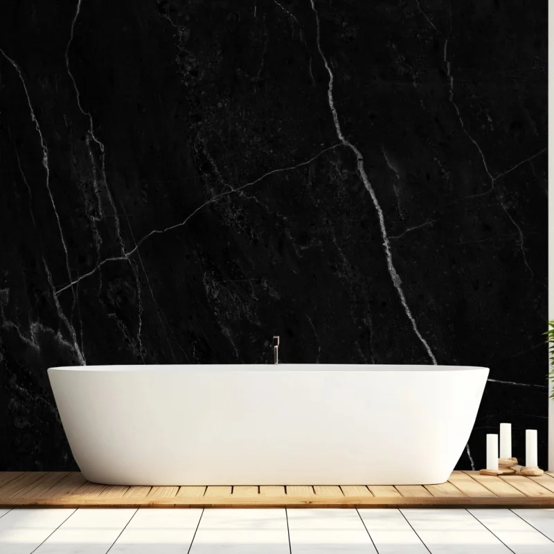 Carta da parati marmo nero elegante con venature bianche