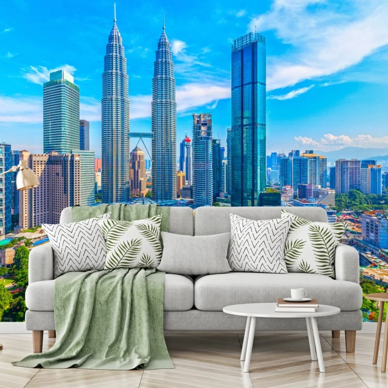 Carta da parati panorama urbano di Kuala Lumpur con le torri Petronas