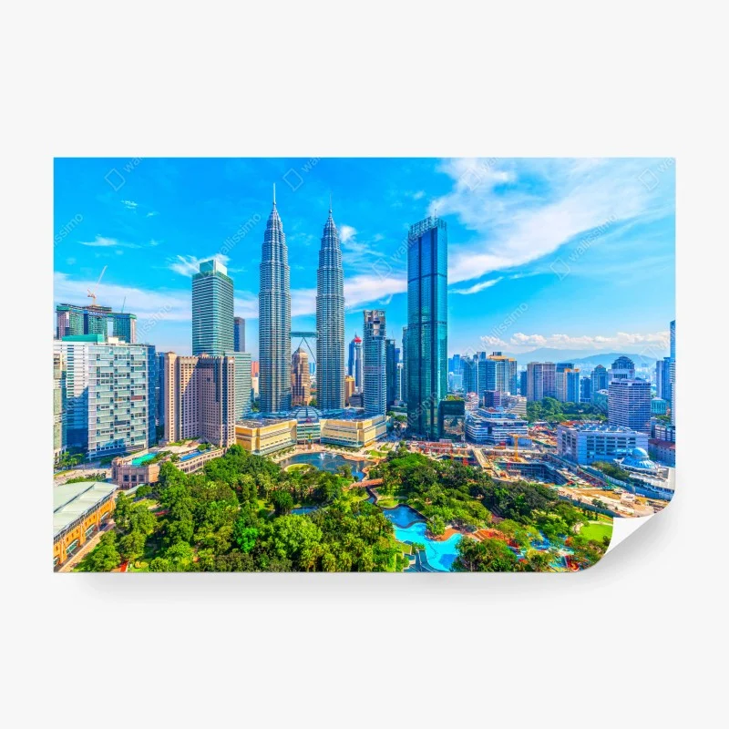 Carta da parati panorama urbano di Kuala Lumpur con le torri Petronas