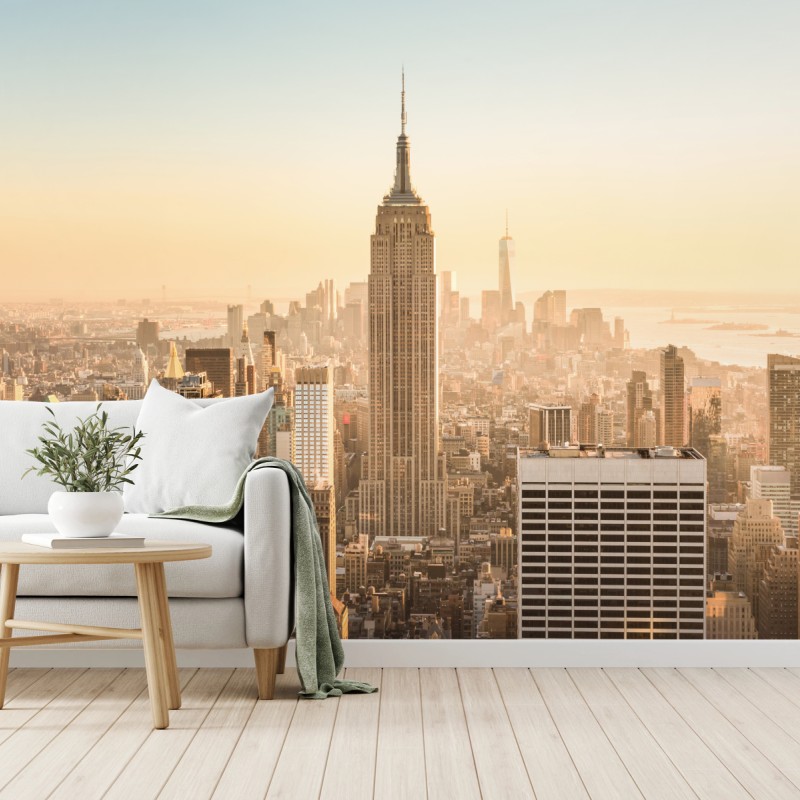 Carta da parati panorama urbano di New York al tramonto