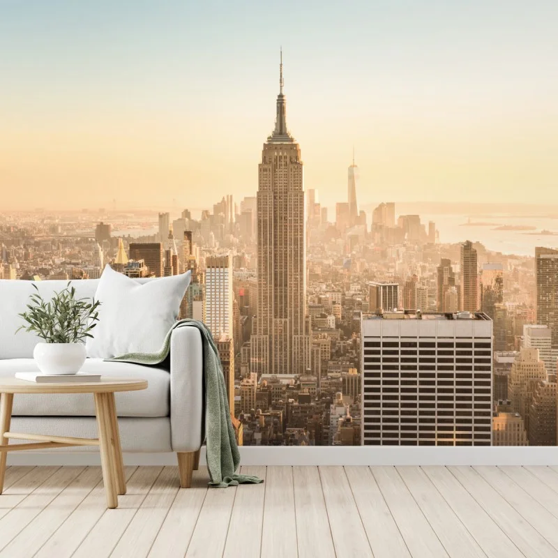 Carta da parati panorama urbano di New York al tramonto