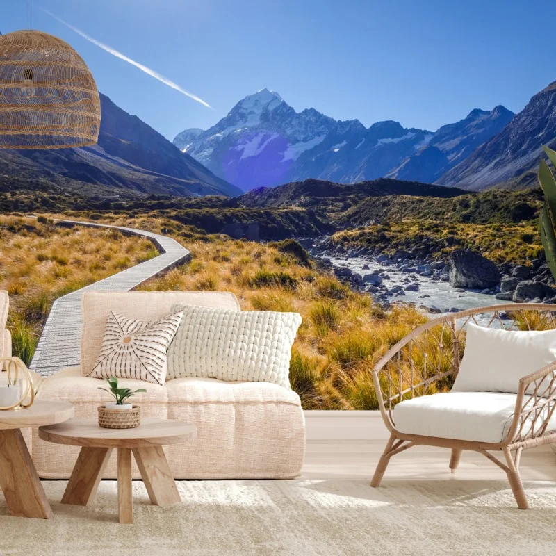 Carta da parati sentiero panoramico nella Hooker Valley verso Aoraki Mount Cook
