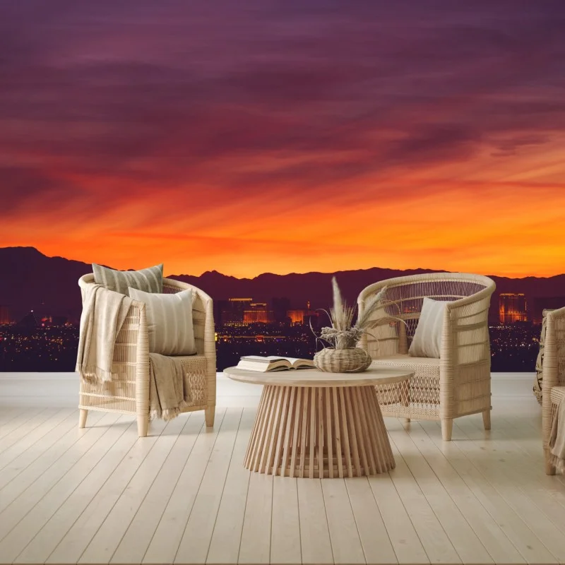Carta da parati panorama urbano al tramonto su Las Vegas • Wallissimo® Carta da parati panorama urbano al tramonto su Las Vegas • Wallissimo®