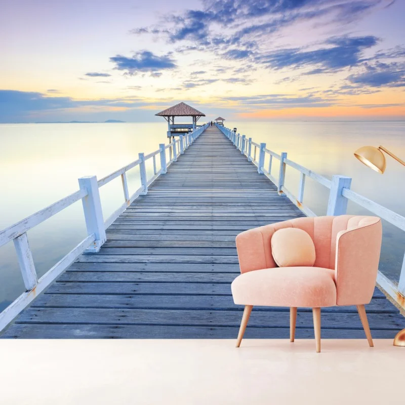 Carta da parati molo di legno al tramonto