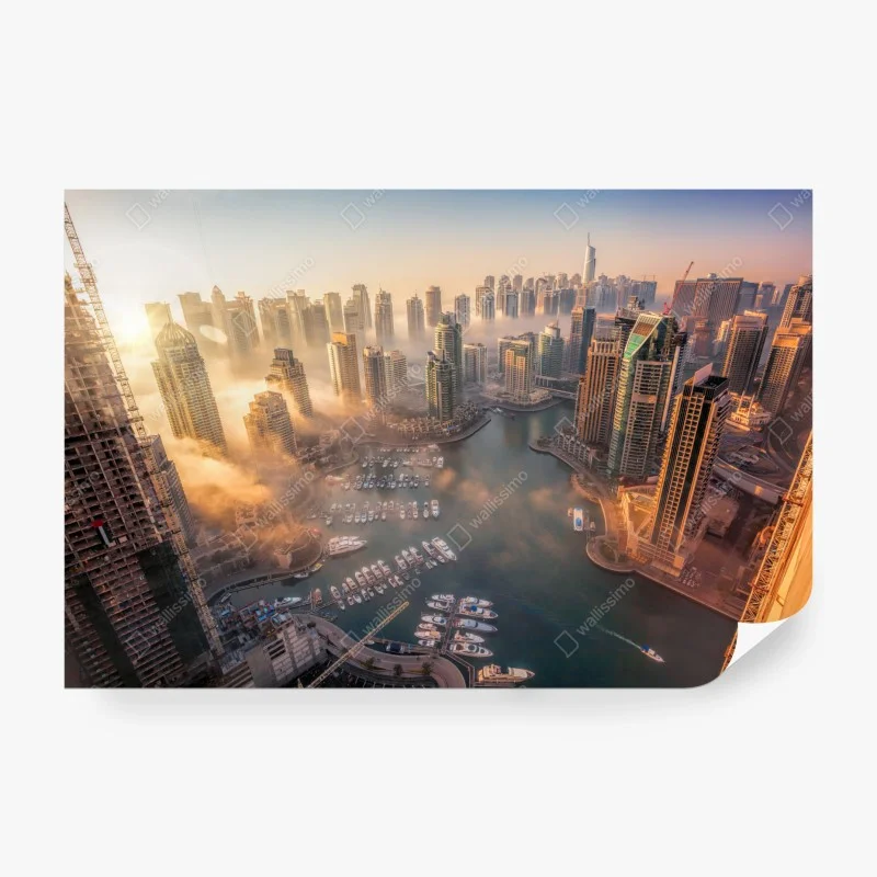 Carta da parati vista aerea della Dubai Marina al tramonto