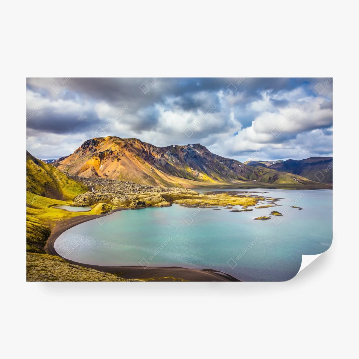 Carta da parati estate magica in Islanda: lago turchese e tundra • Wallissimo® Carta da parati estate magica in Islanda: lago turchese e tundra • Wallissimo®