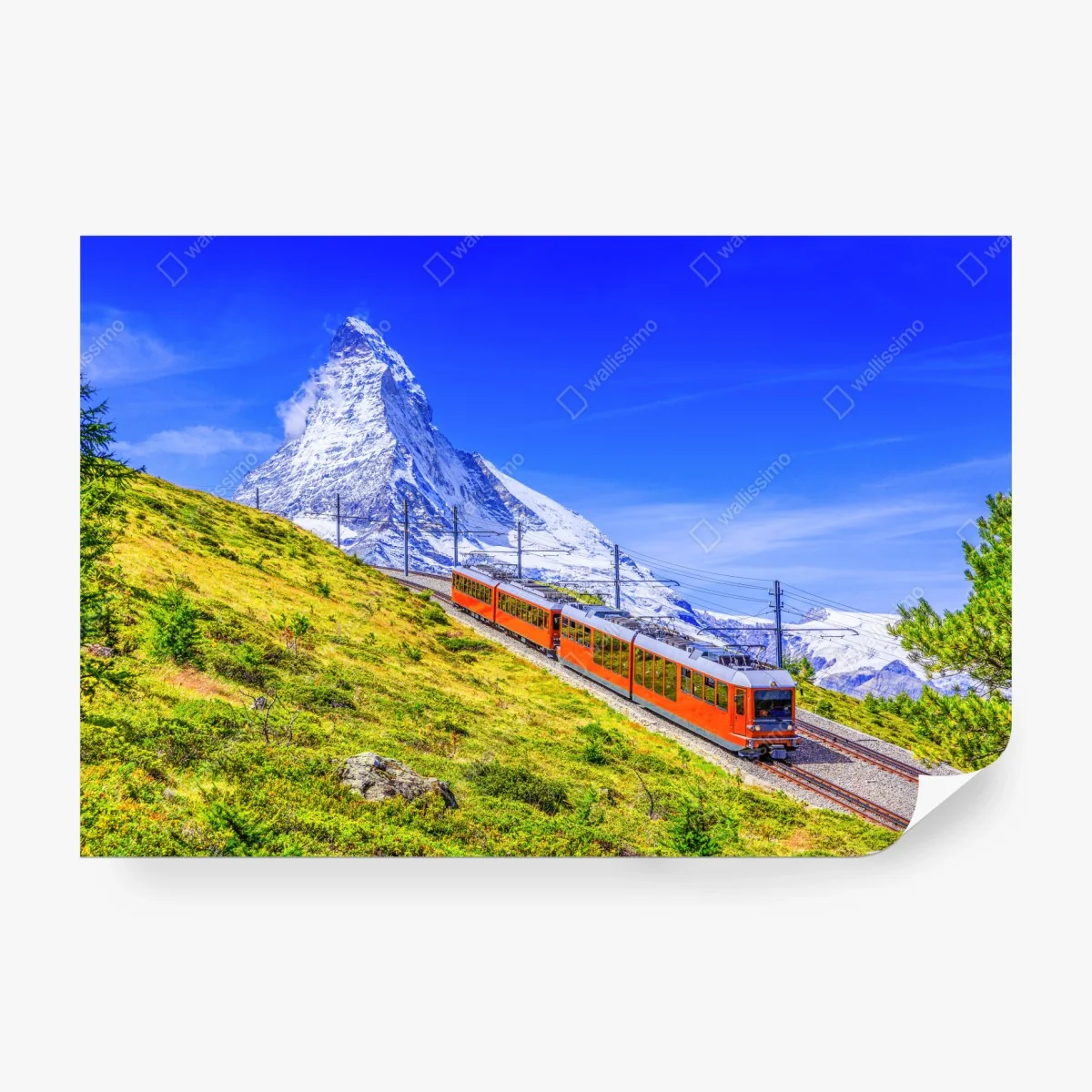 Carta da parati panorama del Cervino con treno del Gornergrat • Wallissimo® Carta da parati panorama del Cervino con treno del Gornergrat • Wallissimo®