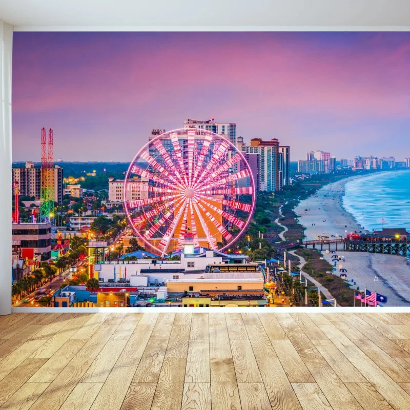 Carta da parati tramonto a Myrtle Beach: ruota panoramica sul lungomare
