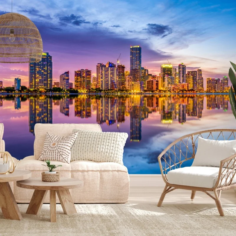 Carta da parati tramonto riflesso a Miami