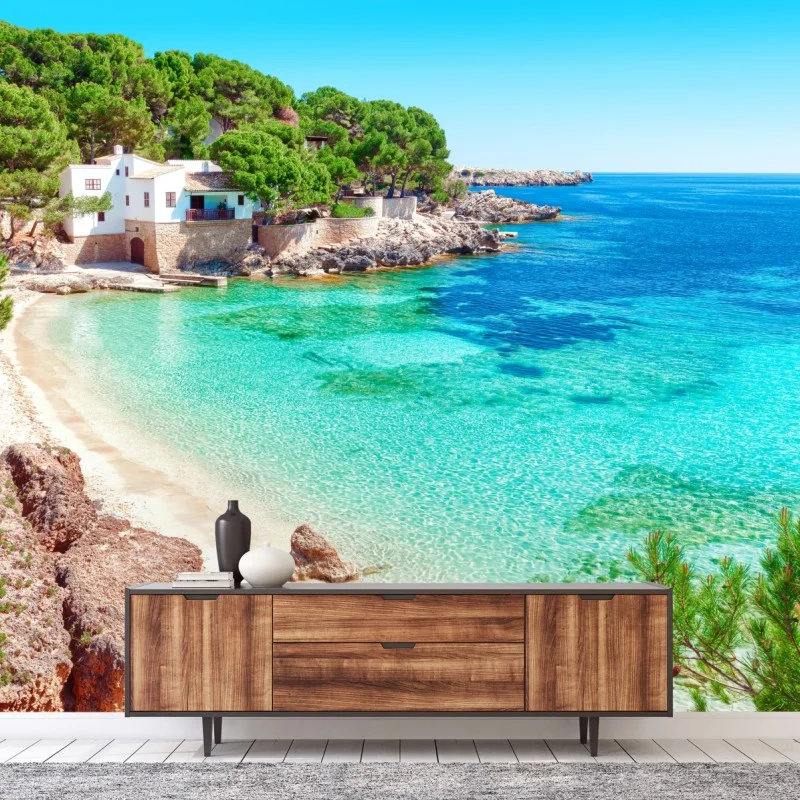 Carta da parati baia turchese e pineta mediterranea • Wallissimo®