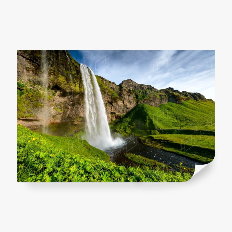 Carta da parati cascata maestosa di Seljalandsfoss, natura dell'Islanda