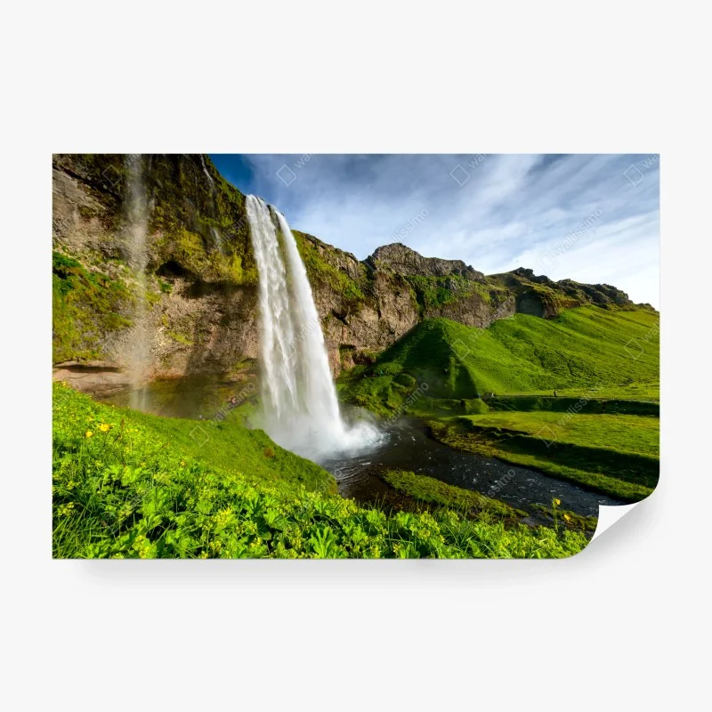Carta da parati cascata maestosa di Seljalandsfoss, natura dell'Islanda