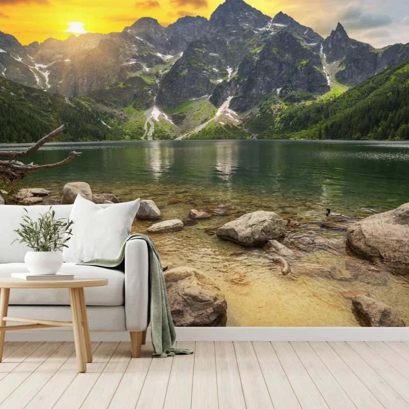 Carta da parati Morskie Oko: panorama sereno delle Tatra al tramonto