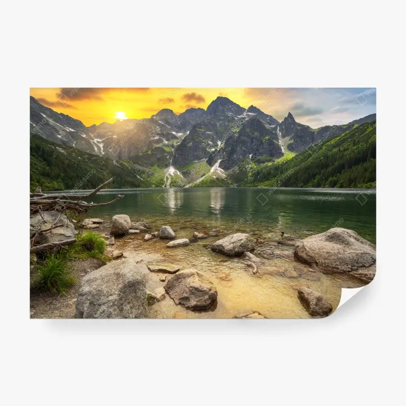 Carta da parati Morskie Oko: panorama sereno delle Tatra al tramonto
