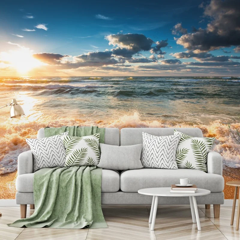 Carta da parati alba sul mare: onde dorate e cielo spettacolare