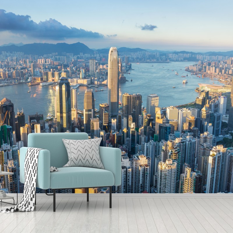 Carta da parati tramonto su Hong Kong: skyline mozzafiato