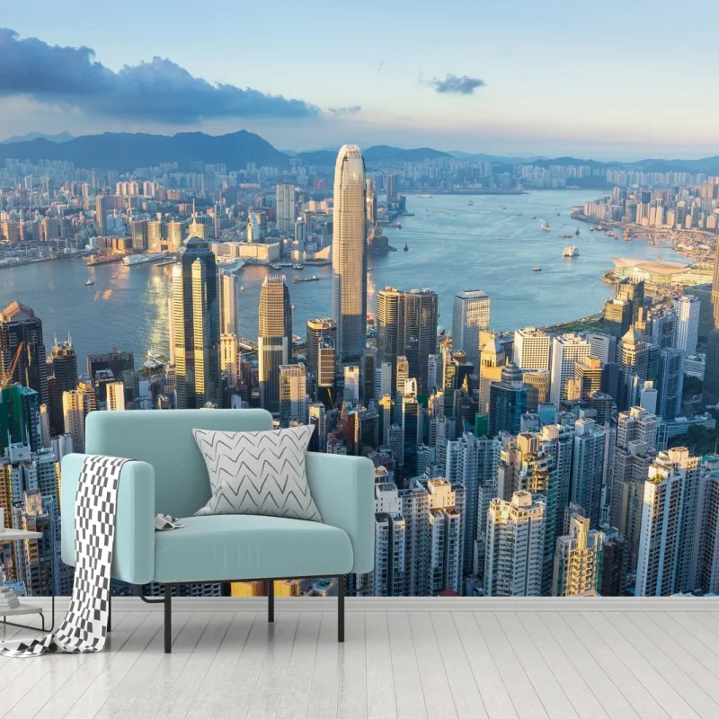 Carta da parati tramonto su Hong Kong: skyline mozzafiato