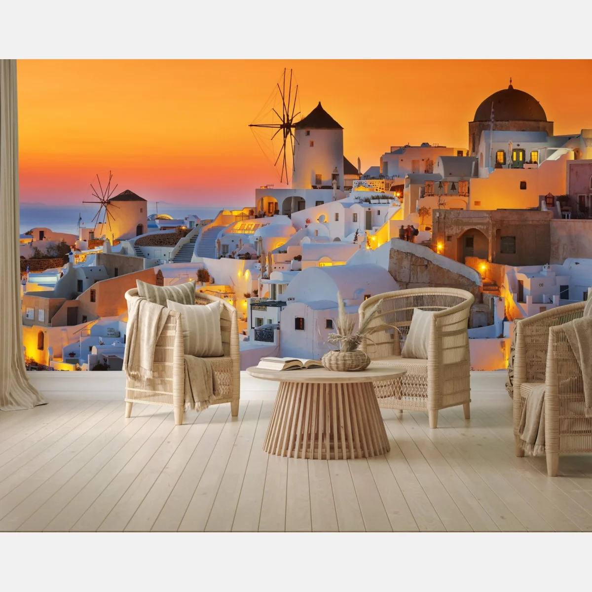 Carta da parati tramonto dorato a Oia, Santorini • Wallissimo® Carta da parati tramonto dorato a Oia, Santorini • Wallissimo®