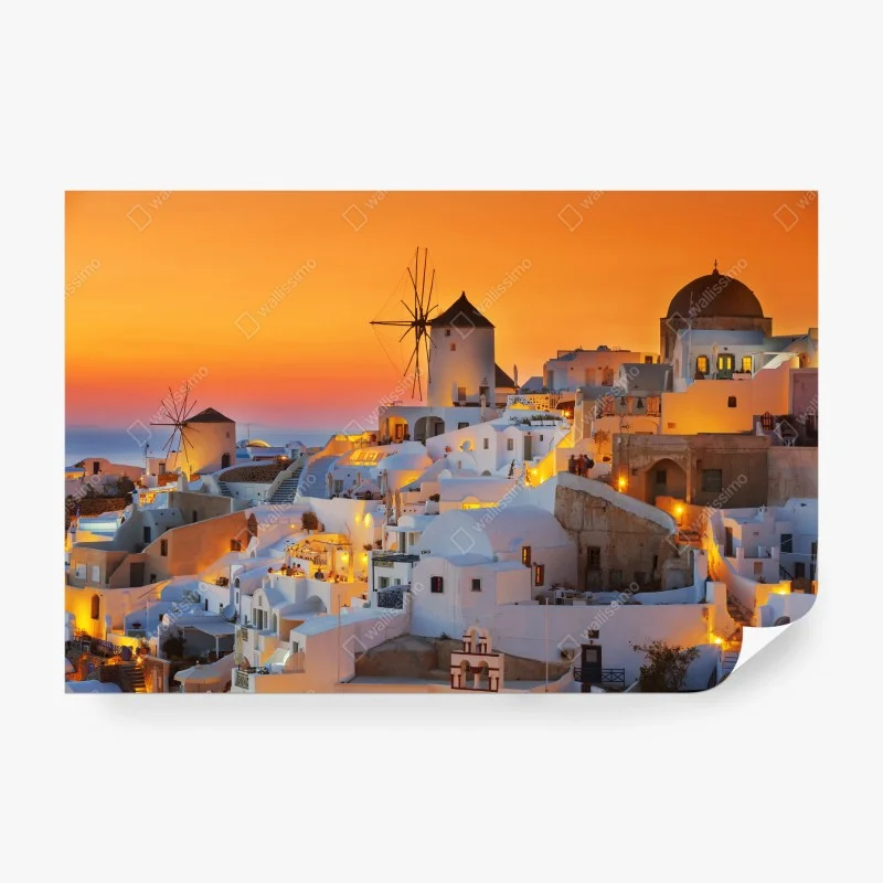 Carta da parati tramonto dorato a Oia, Santorini