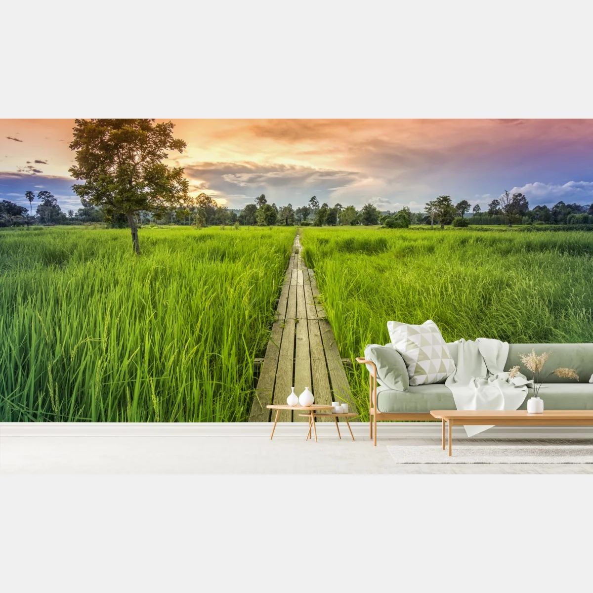 Carta da parati passerella centenaria nei campi di riso a Khonburi • Wallissimo® Carta da parati passerella centenaria nei campi di riso a Khonburi • Wallissimo®