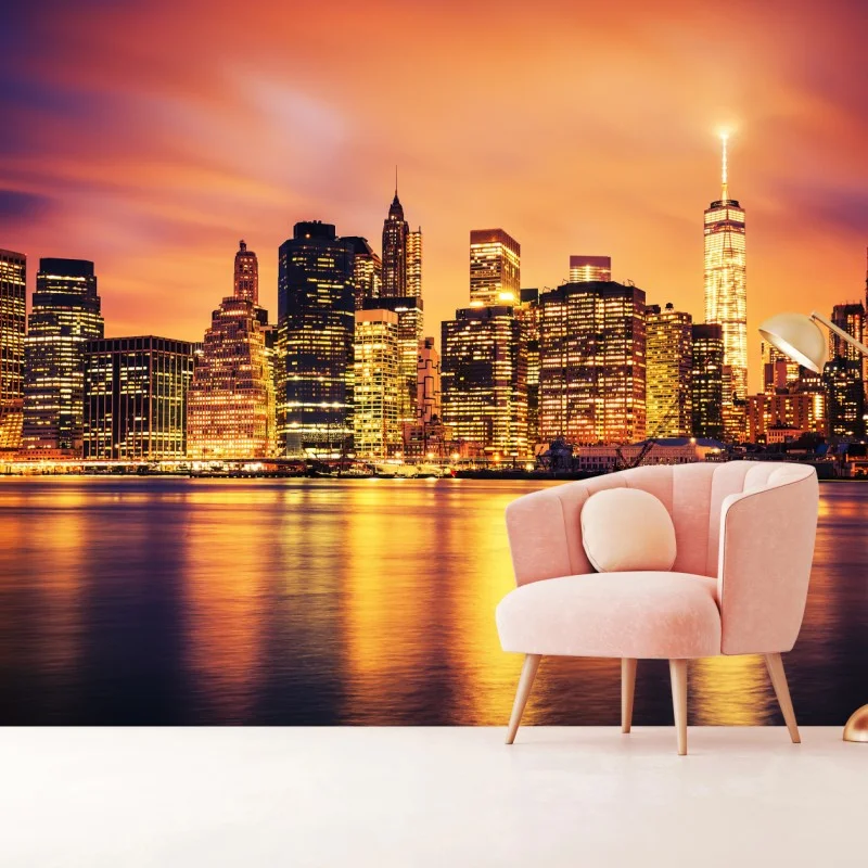 Carta da parati tramonto dorato su Manhattan