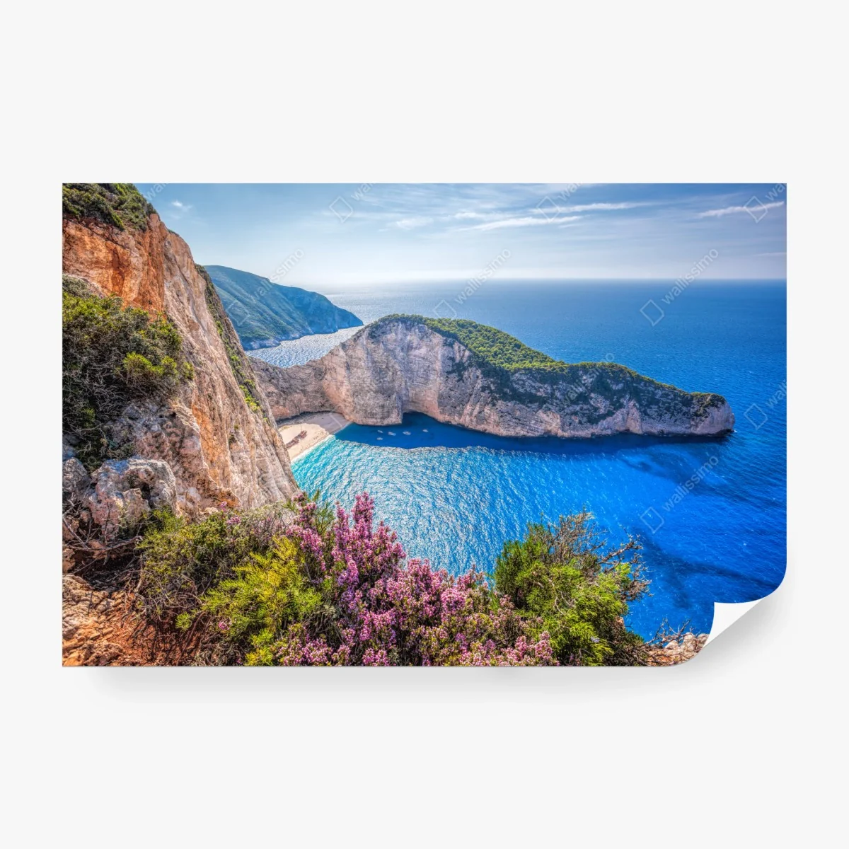 Carta da parati vista panoramica di Navagio, Zakynthos al tramonto • Wallissimo®