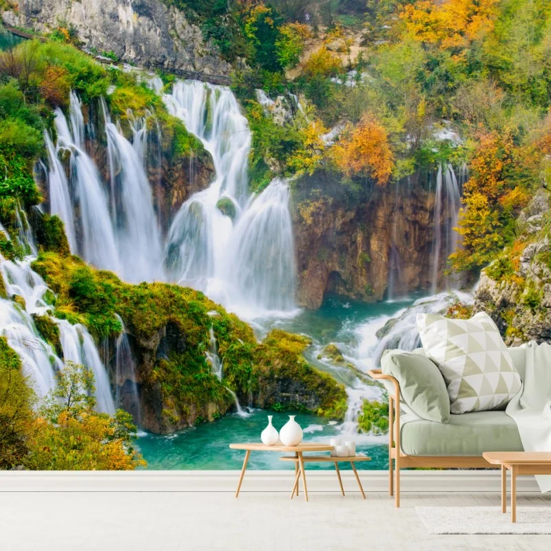 Carta da parati cascate autunnali in paesaggio naturale
