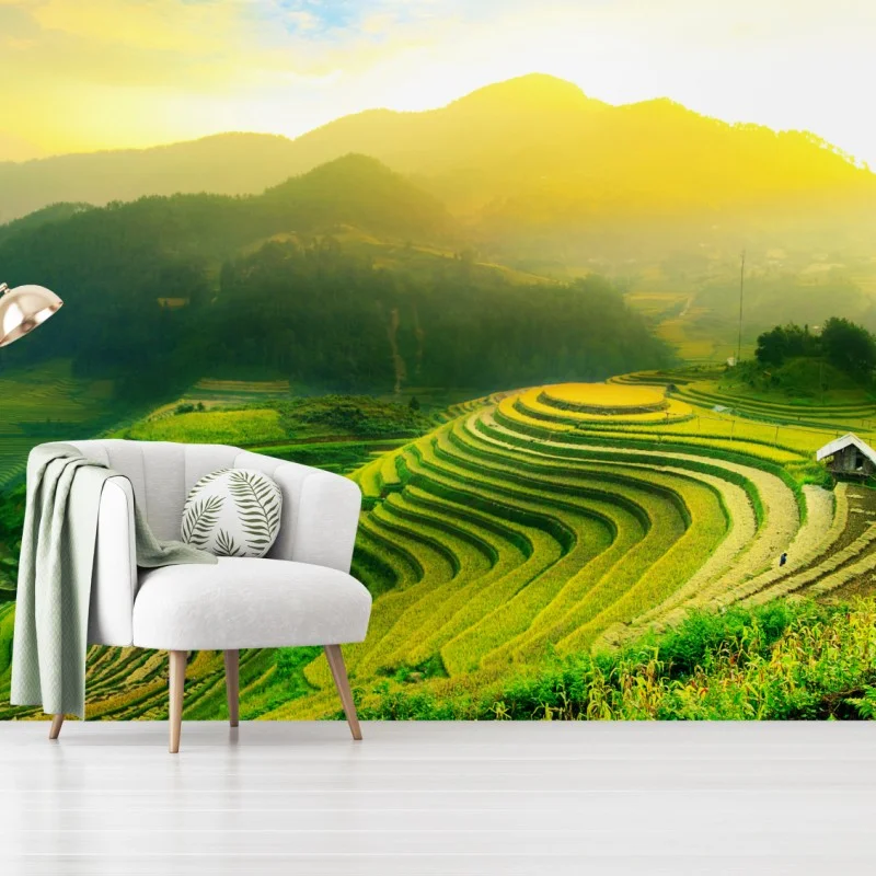 Carta da parati risaie terrazzate all'alba
