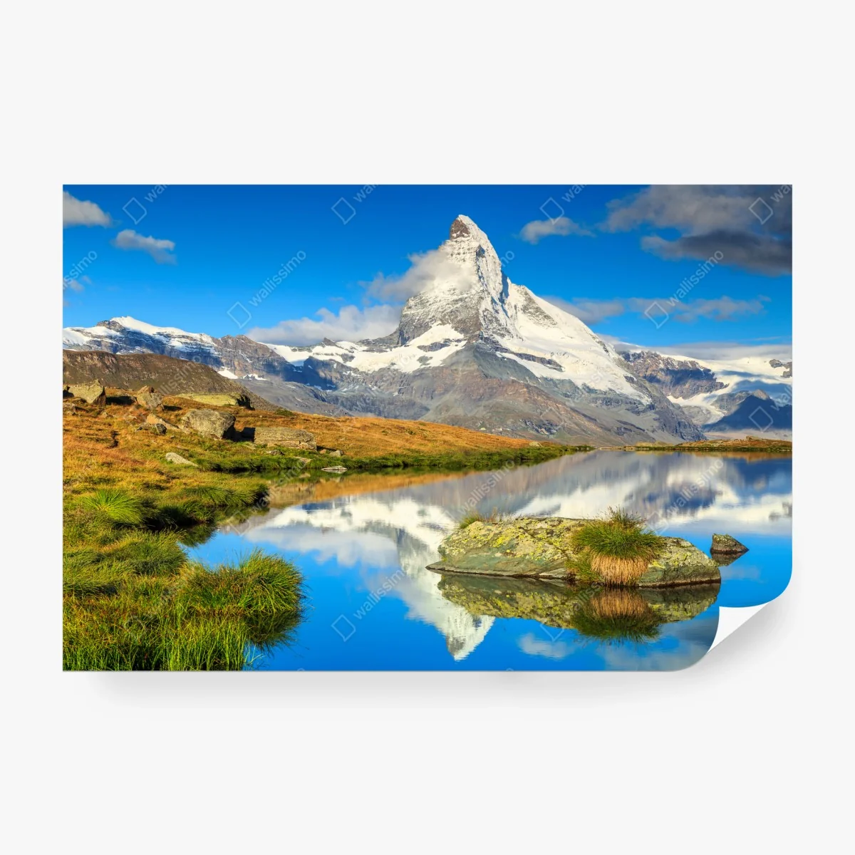 Carta da parati riflessi del Cervino sul lago alpino • Wallissimo®