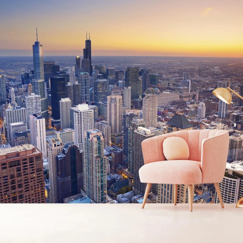 Carta da parati skyline di Chicago al tramonto