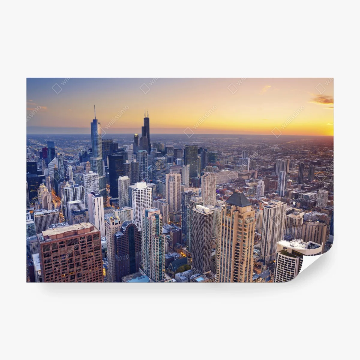 Carta da parati skyline di Chicago al tramonto • Wallissimo®